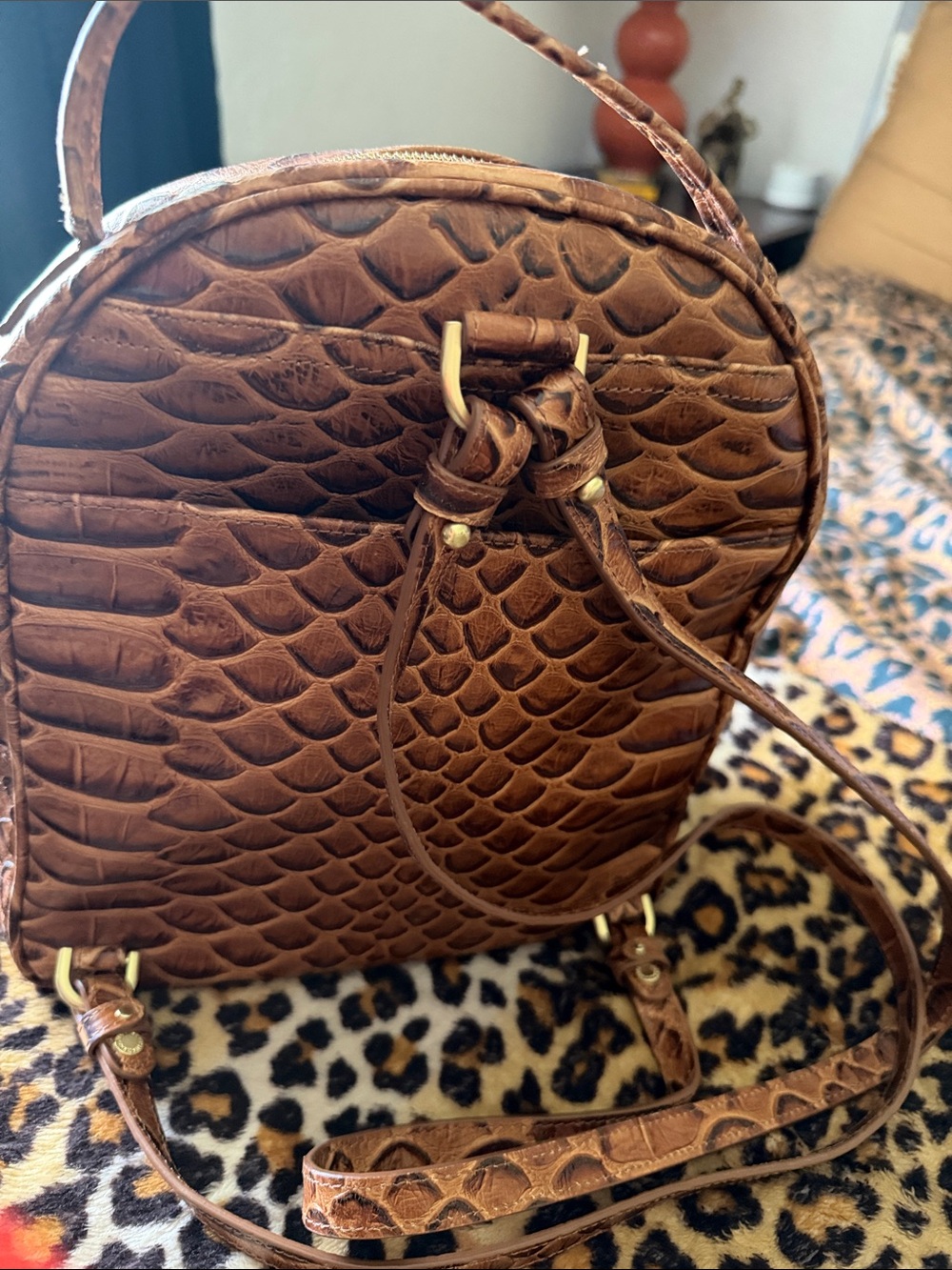 Brahmin Cognac Embossed Leather Mini Backpack - Picture 2 of 8